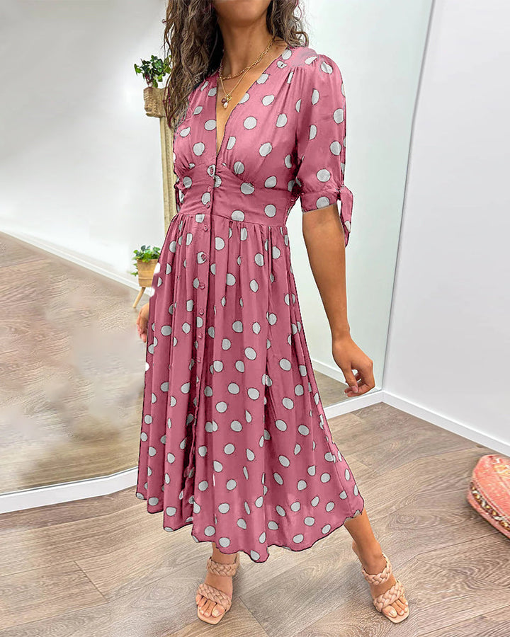Zeravyn™ Polka Dot Midi Dress