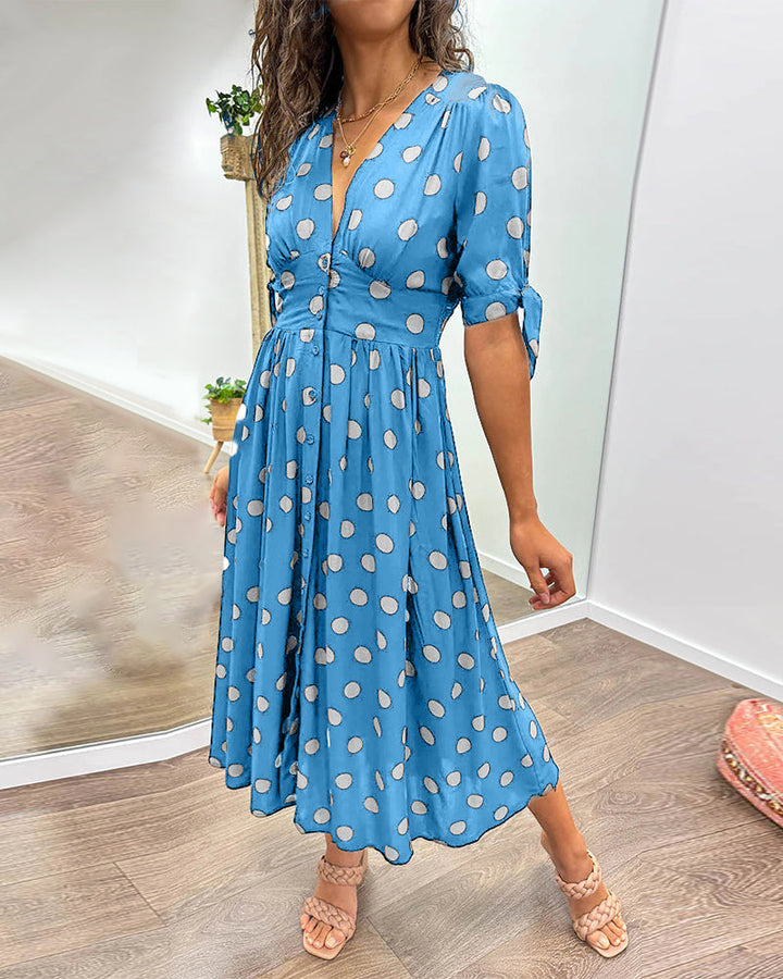 Zeravyn™ Polka Dot Midi Dress