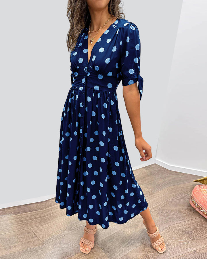 Zeravyn™ Polka Dot Midi Dress