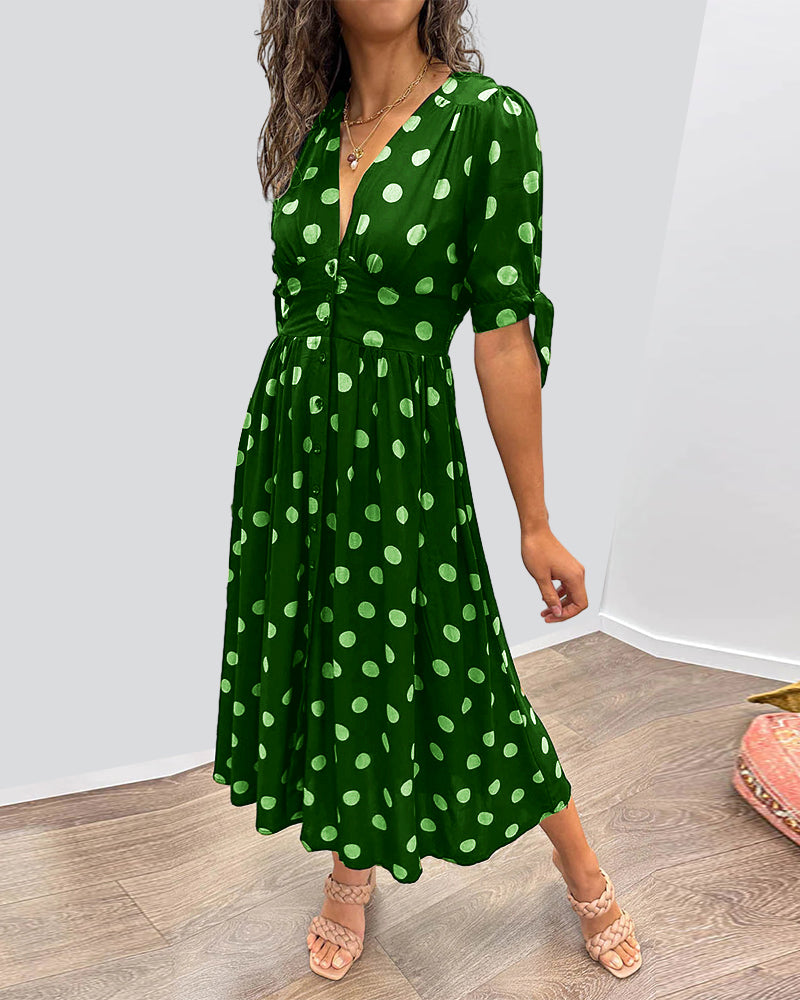 Zeravyn™ Polka Dot Midi Dress
