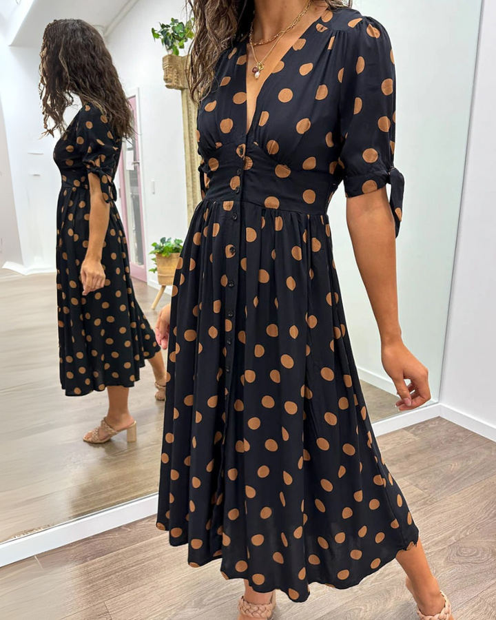 Zeravyn™ Polka Dot Midi Dress