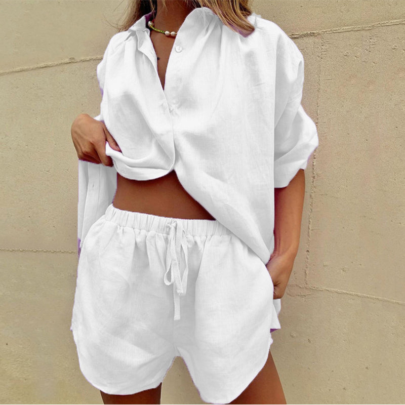 Rhea™ – Linen Button-Up & Shorts Set