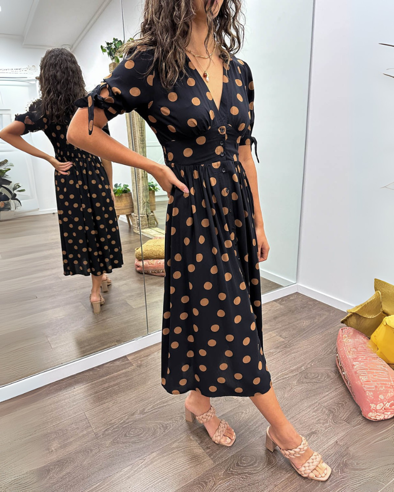 Zeravyn™ Polka Dot Midi Dress