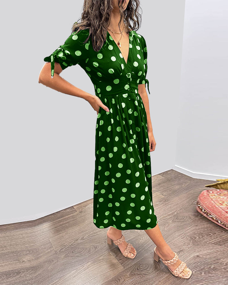 Zeravyn™ Polka Dot Midi Dress