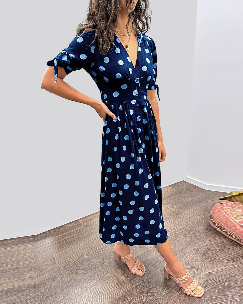 Zeravyn™ Polka Dot Midi Dress