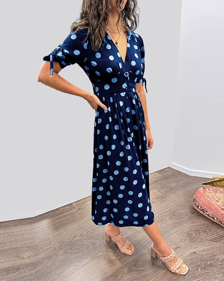 Zeravyn™ Polka Dot Midi Dress