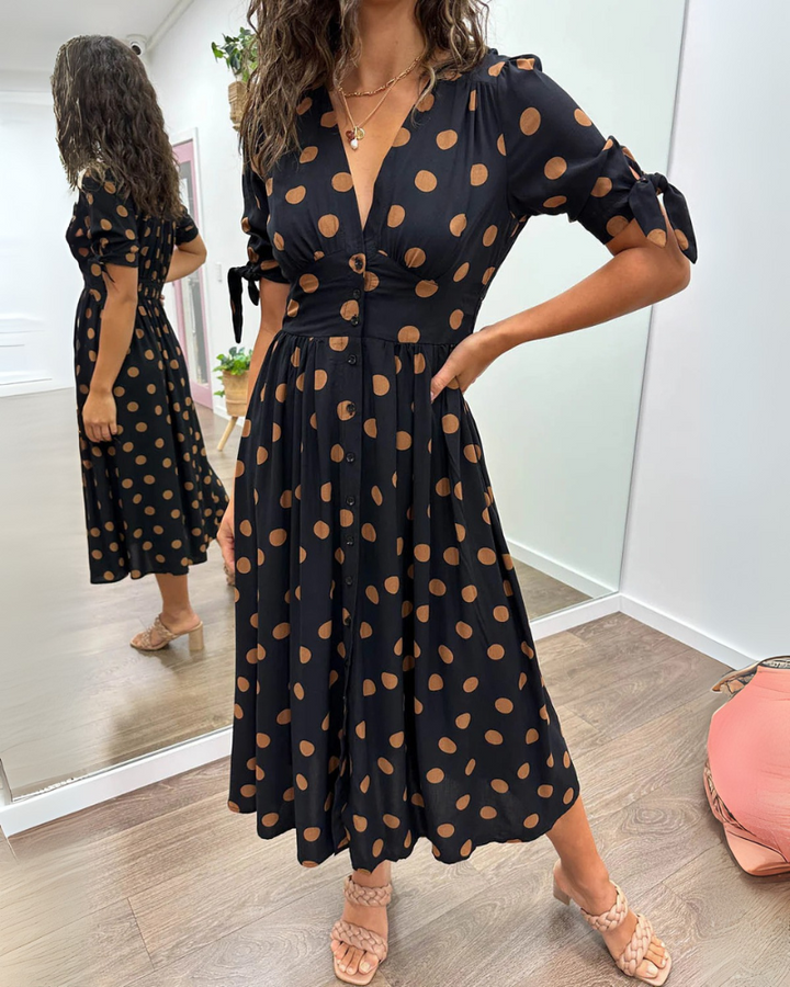 Zeravyn™ Polka Dot Midi Dress