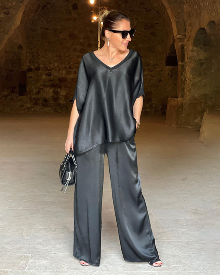Lunara™ – Satin V-Neck Set