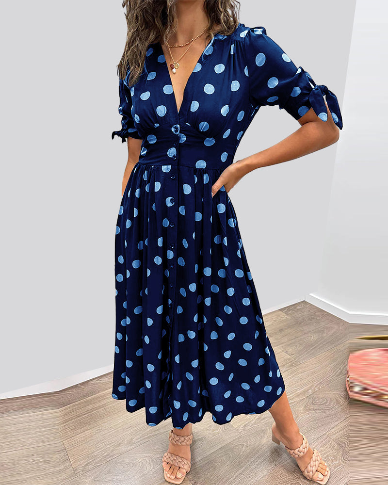 Zeravyn™ Polka Dot Midi Dress
