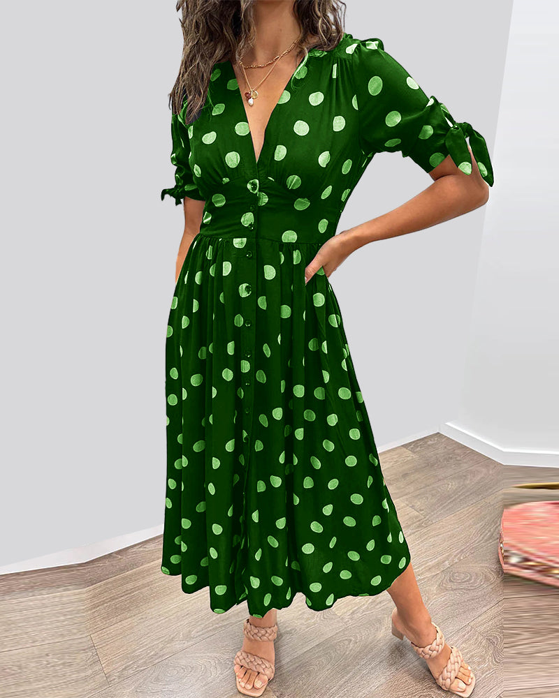 Zeravyn™ Polka Dot Midi Dress