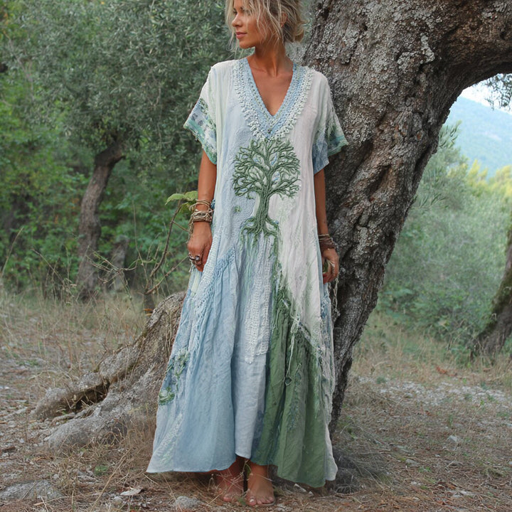 Elowen – Maxi Dress with Embroidered Tree