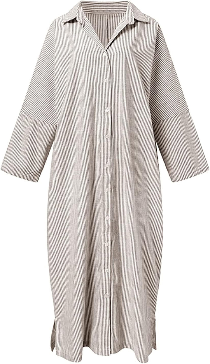 Zarivelle™ Flowing Maxi Shirt Dress