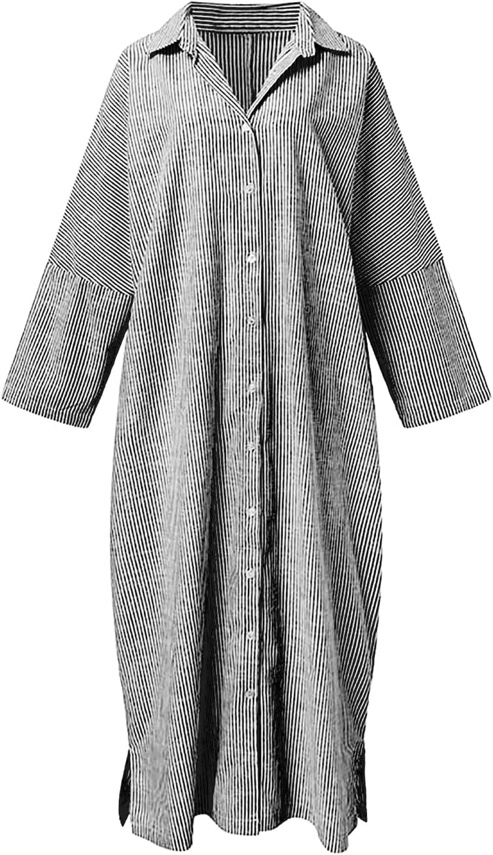 Zarivelle™ Flowing Maxi Shirt Dress