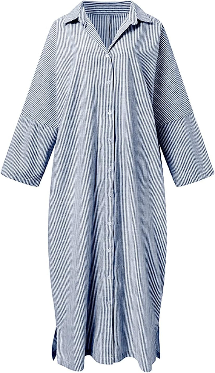 Zarivelle™ Flowing Maxi Shirt Dress