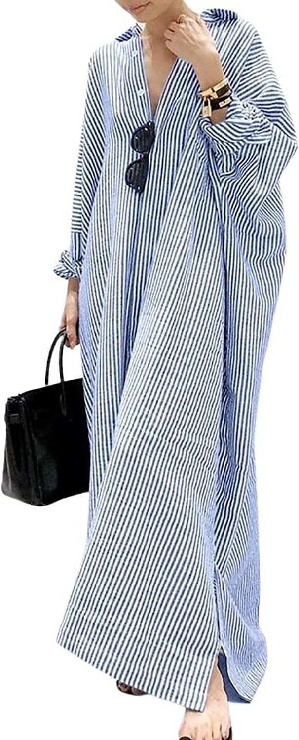 Zarivelle™ Flowing Maxi Shirt Dress