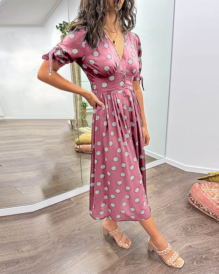 Zeravyn™ Polka Dot Midi Dress
