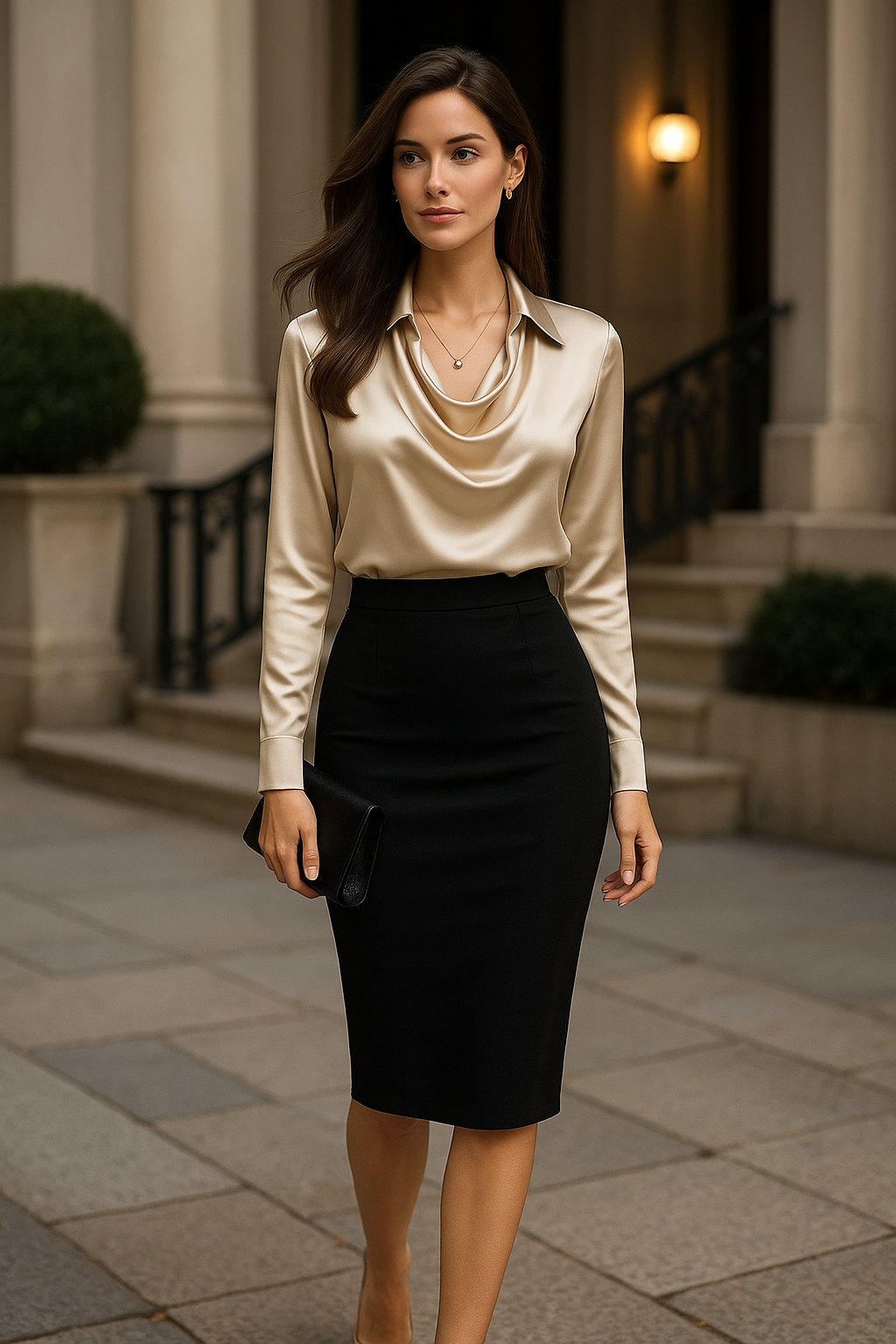 Camille™ – Satin Drape Collar Blouse