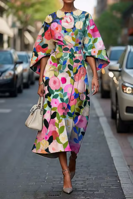 Maravine™ Elegant Floral Midi Dress