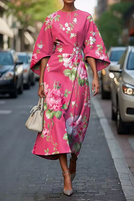 Maravine™ Elegant Floral Midi Dress