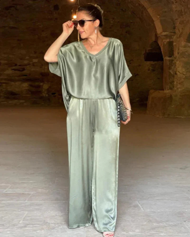 Lunara™ – Satin V-Neck Set