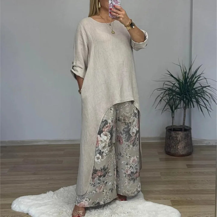 Elyndra™ Long Blouse & Floral Pants Set
