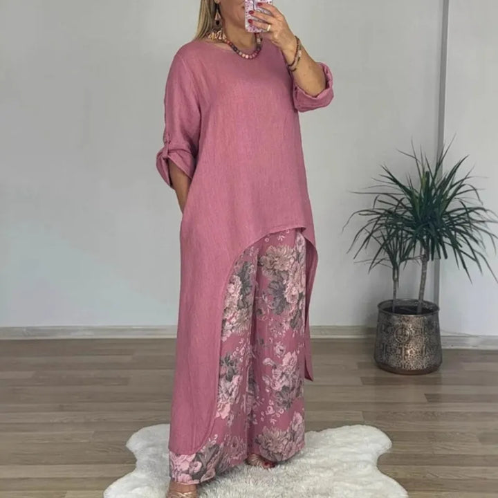 Elyndra™ Long Blouse & Floral Pants Set