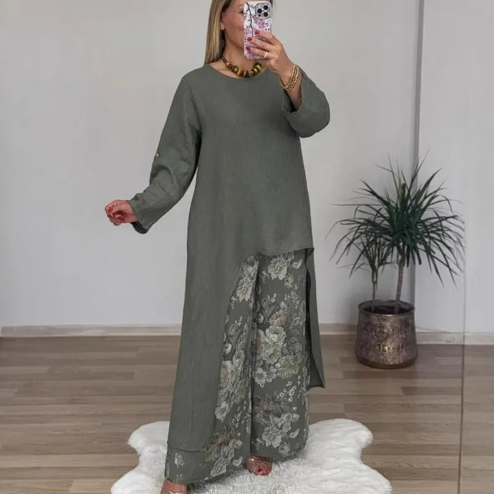 Elyndra™ Long Blouse & Floral Pants Set