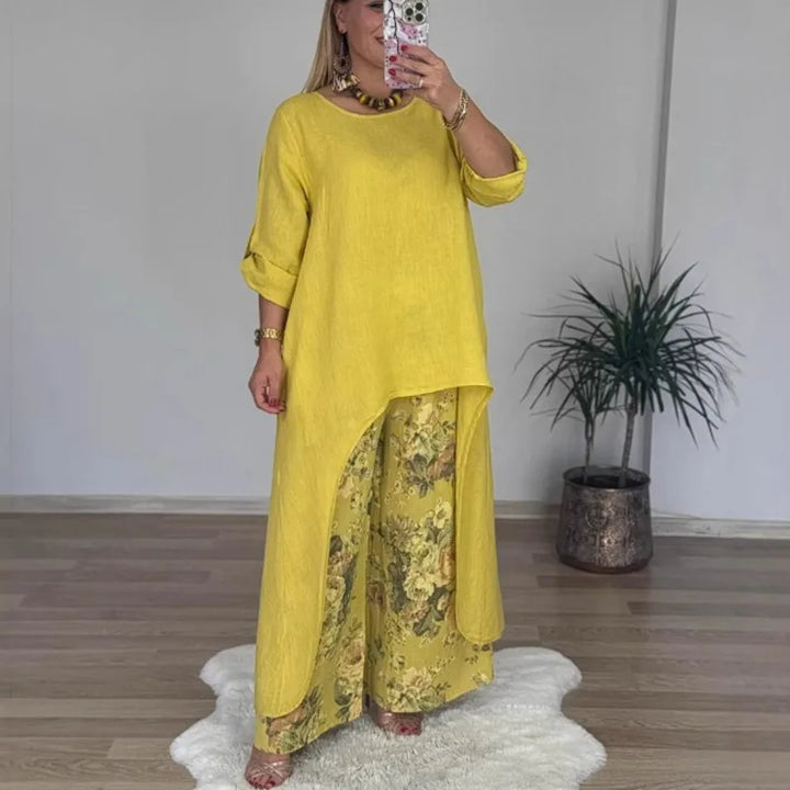 Elyndra™ Long Blouse & Floral Pants Set