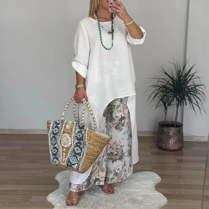 Elyndra™ Long Blouse & Floral Pants Set