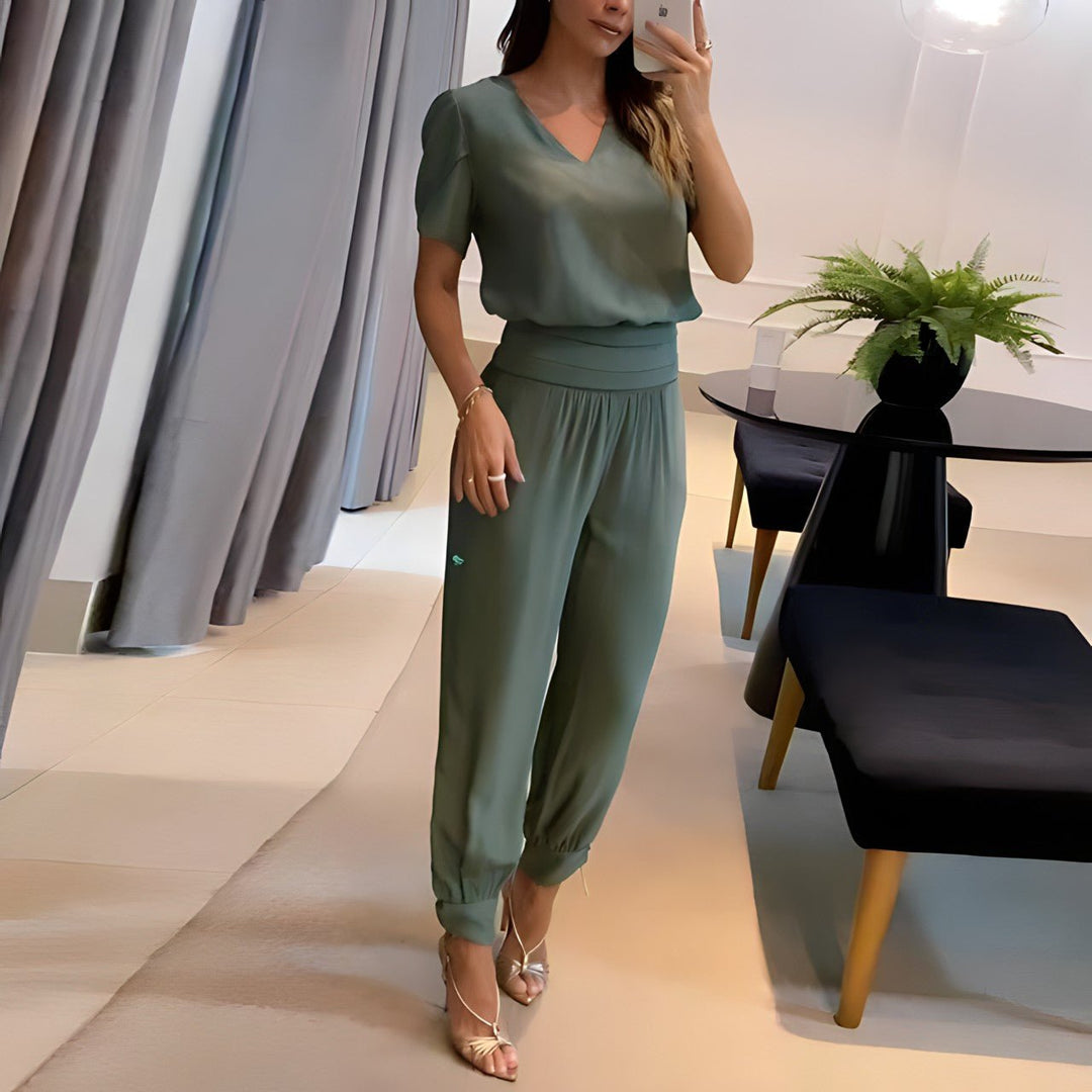 Soleia™ – Cropped Button Shirt & Wide-Leg Pants Set