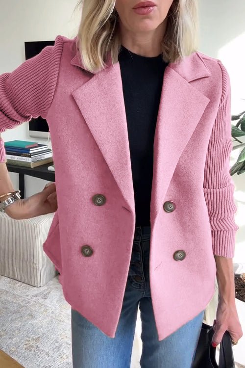 Margot – Knit-Sleeve Double-Breasted Blazer