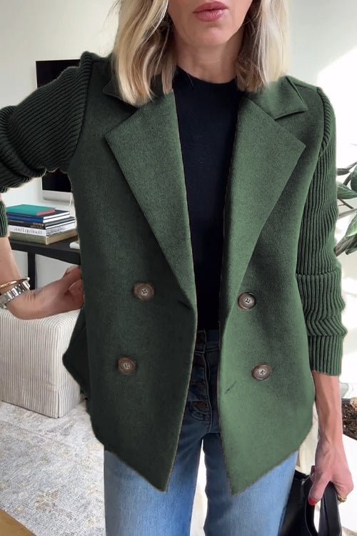 Margot – Knit-Sleeve Double-Breasted Blazer