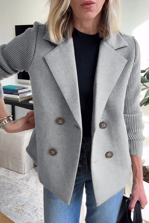Margot – Knit-Sleeve Double-Breasted Blazer