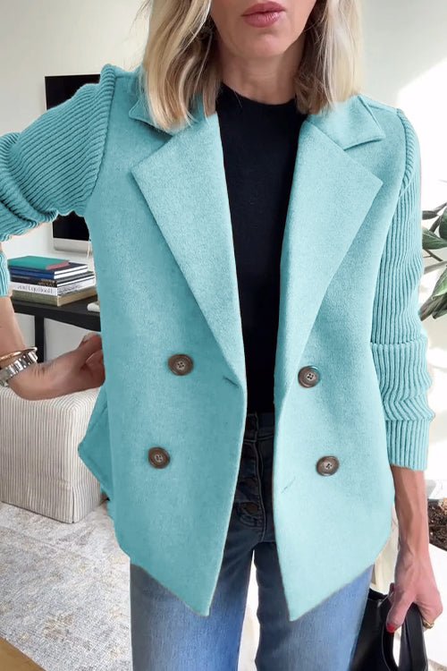 Margot – Knit-Sleeve Double-Breasted Blazer