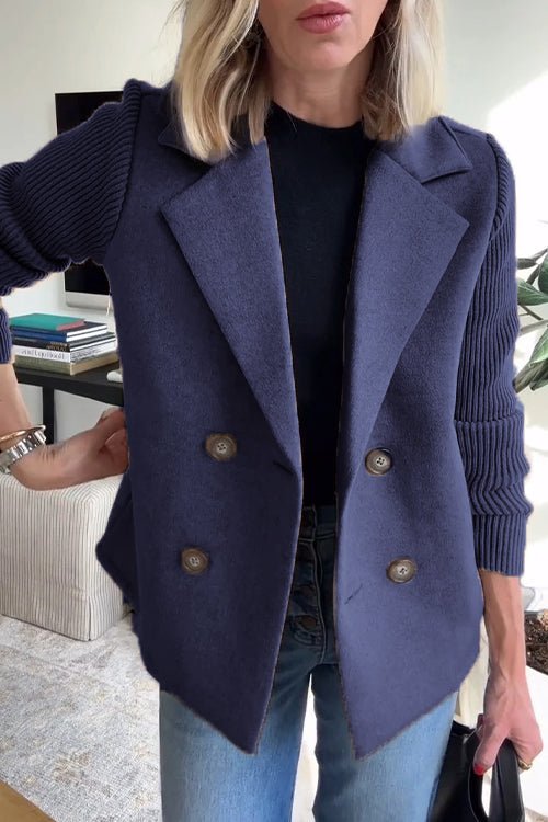 Margot – Knit-Sleeve Double-Breasted Blazer