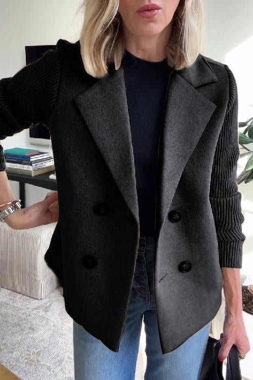 Margot – Knit-Sleeve Double-Breasted Blazer