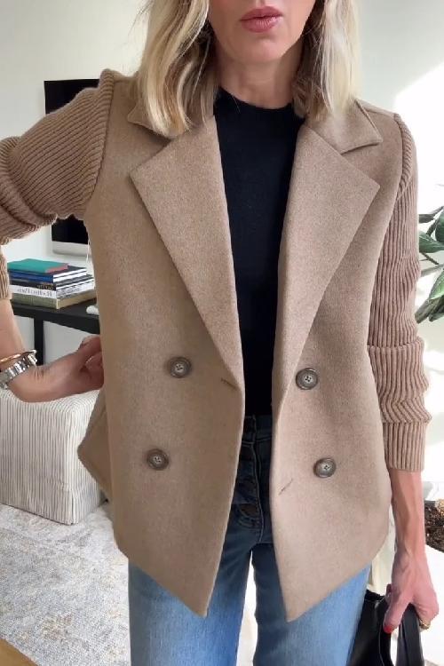 Margot – Knit-Sleeve Double-Breasted Blazer
