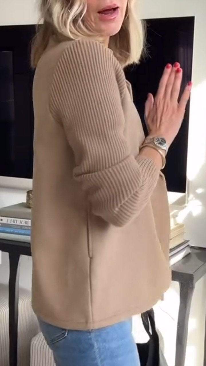 Margot – Knit-Sleeve Double-Breasted Blazer