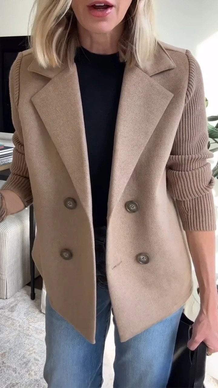 Margot – Knit-Sleeve Double-Breasted Blazer