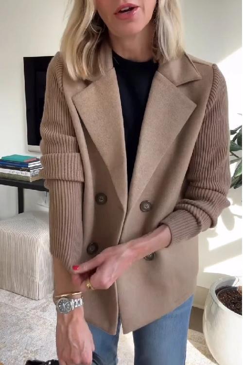Margot – Knit-Sleeve Double-Breasted Blazer