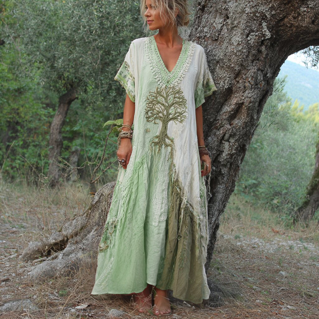 Elowen – Maxi Dress with Embroidered Tree