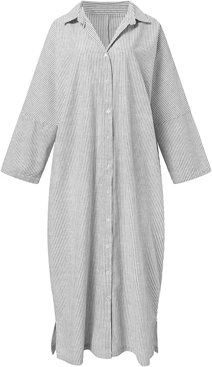 Zarivelle™ Flowing Maxi Shirt Dress