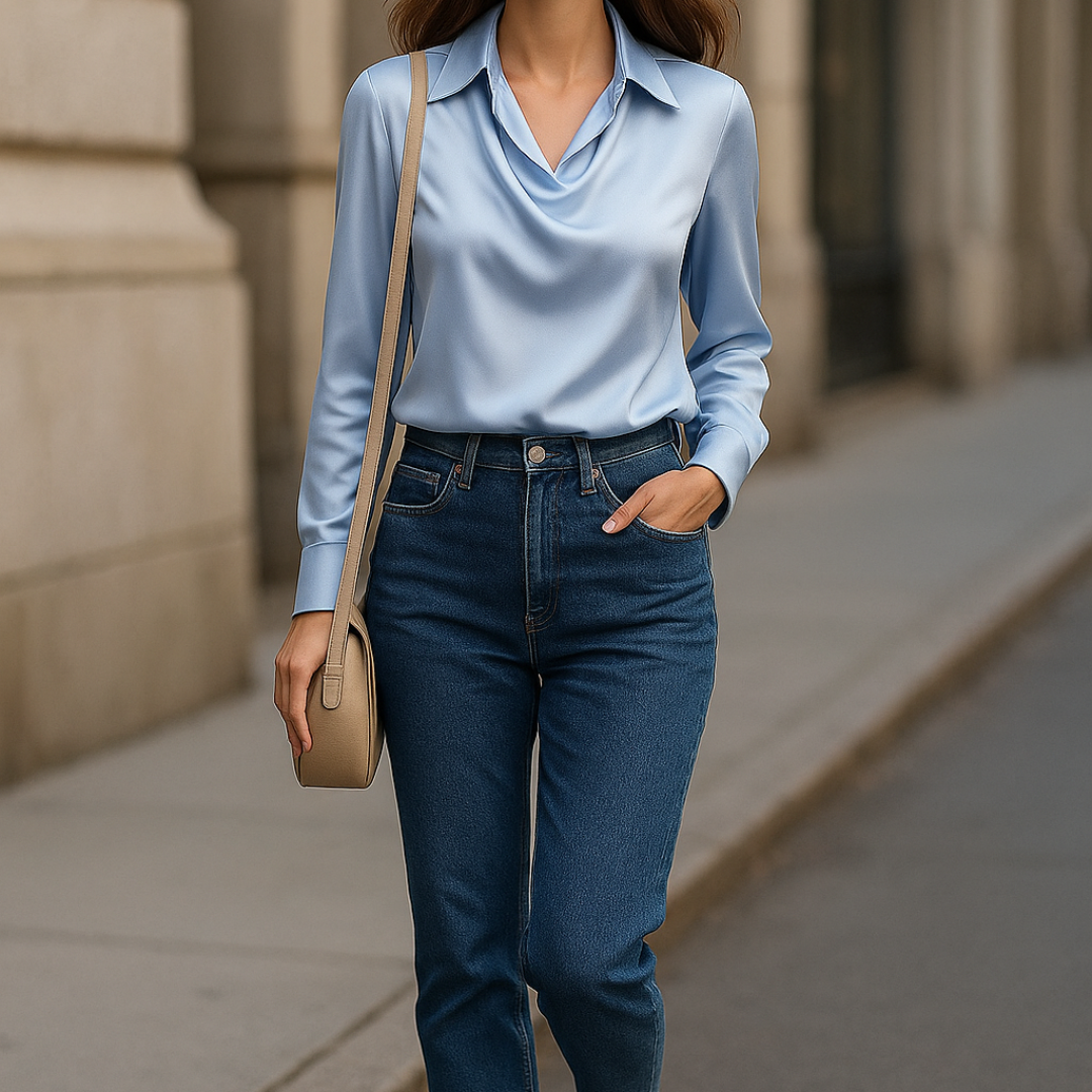 Camille™ – Satin Drape Collar Blouse