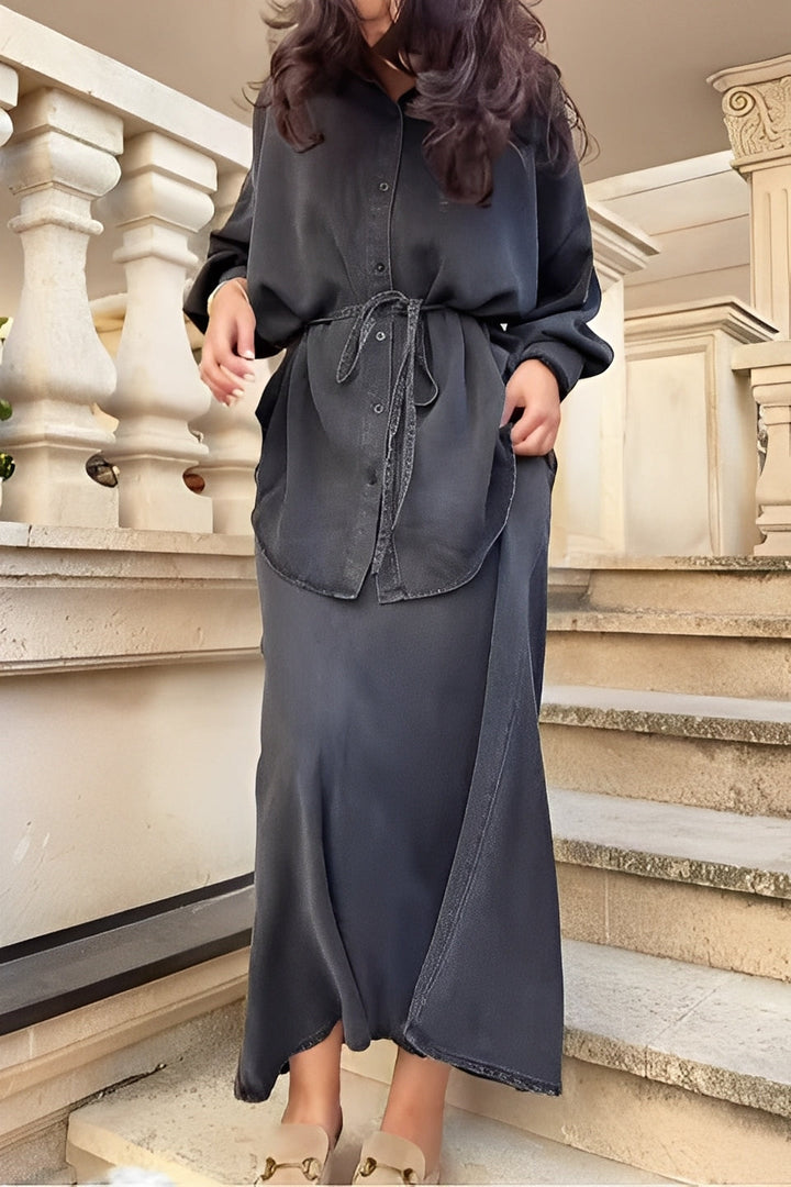Calviera™ Long-Sleeved Tie-Drawstring Dress
