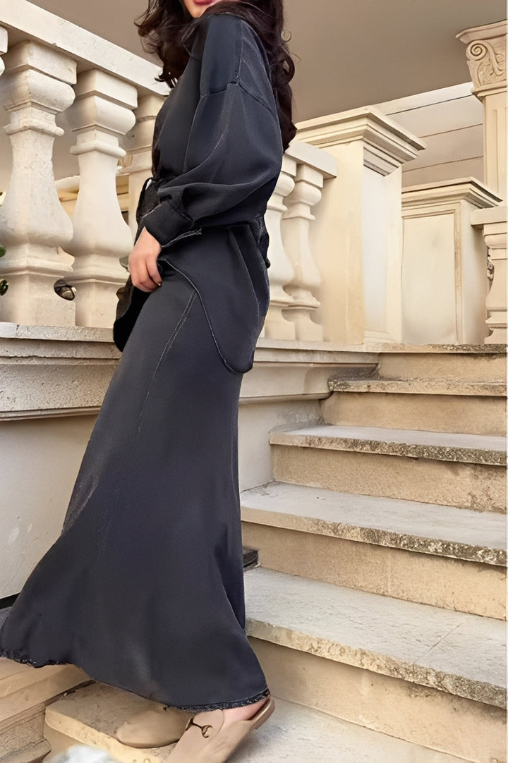 Calviera™ Long-Sleeved Tie-Drawstring Dress