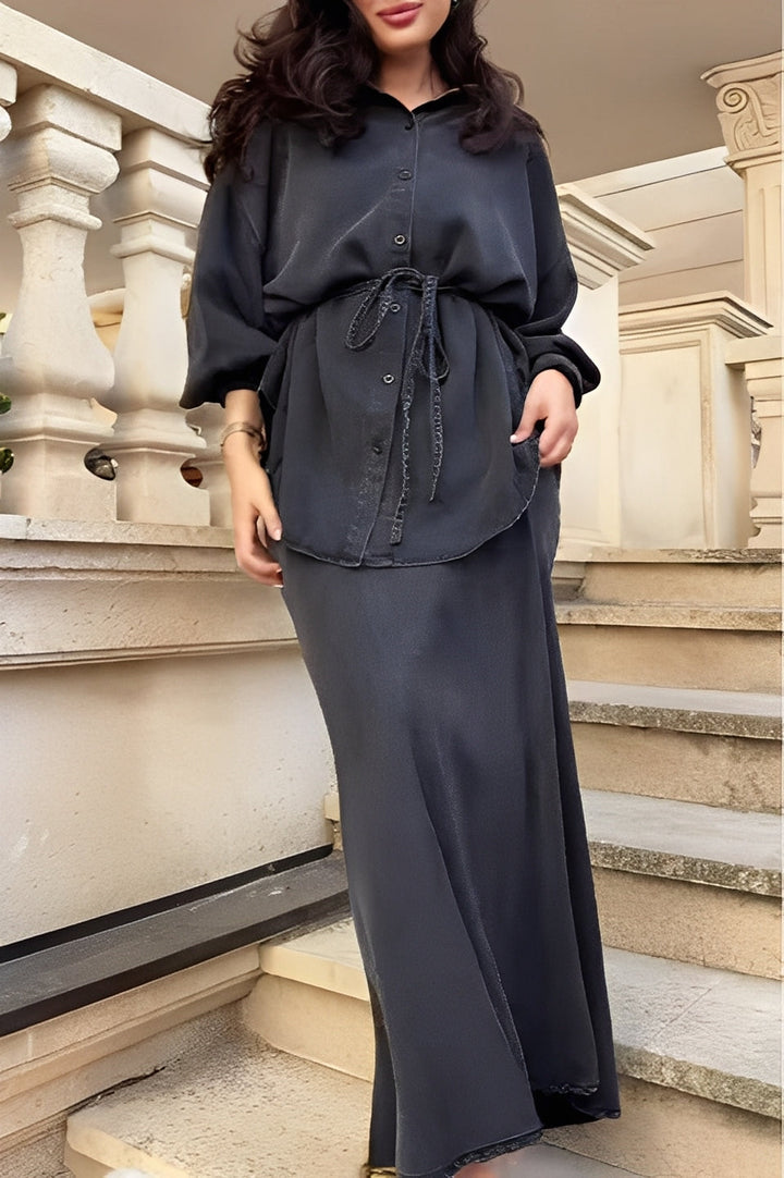 Calviera™ Long-Sleeved Tie-Drawstring Dress