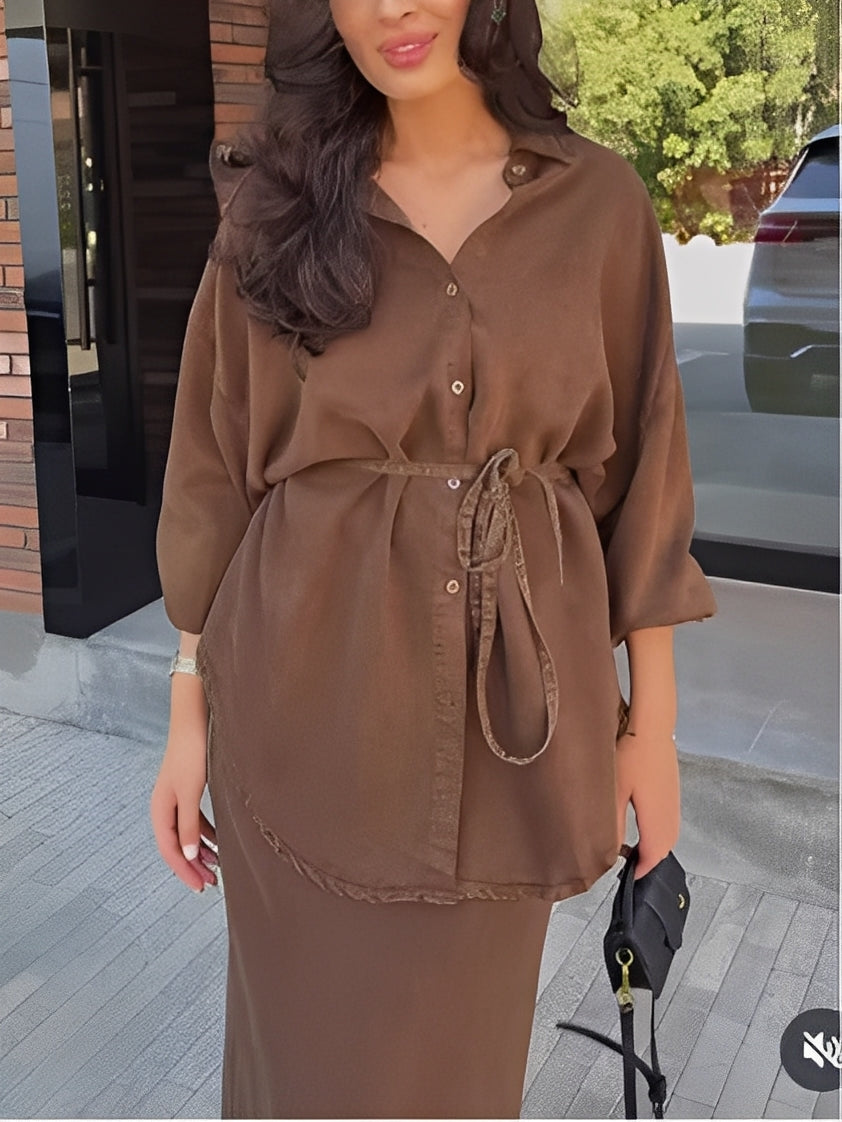 Calviera™ Long-Sleeved Tie-Drawstring Dress