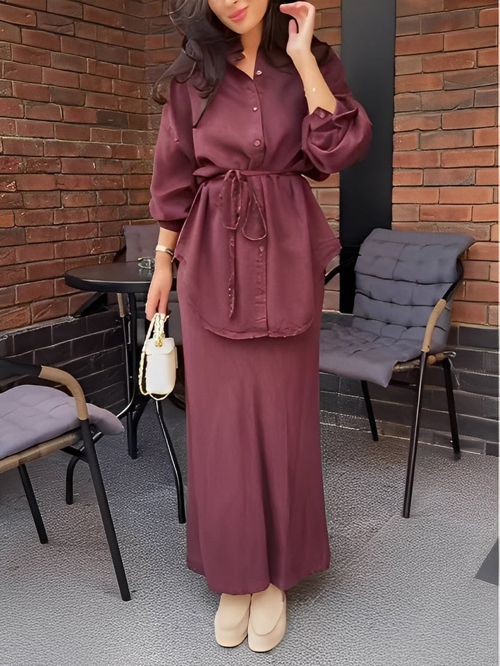 Calviera™ Long-Sleeved Tie-Drawstring Dress
