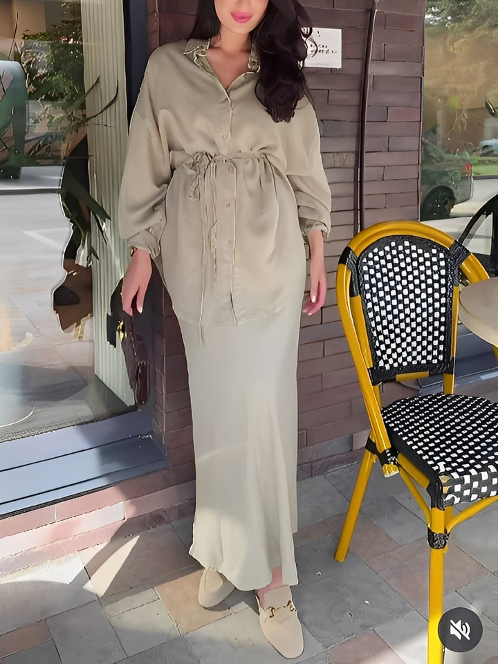 Calviera™ Long-Sleeved Tie-Drawstring Dress