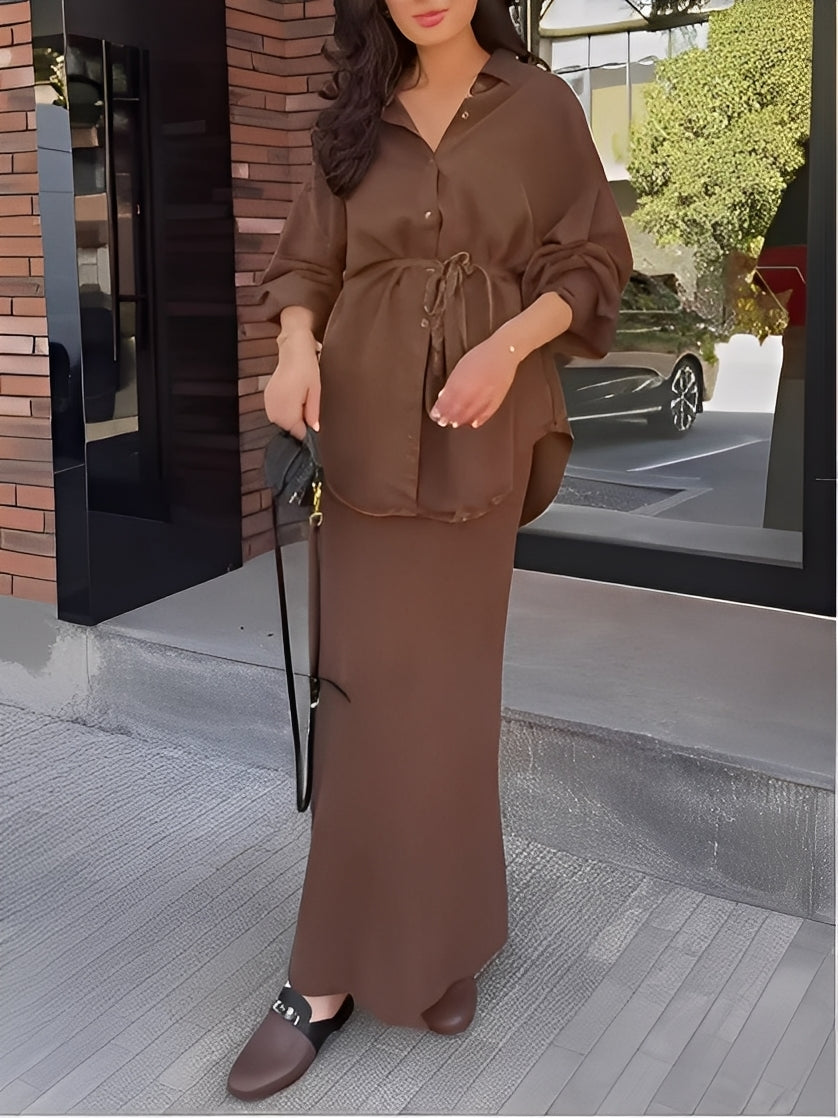 Calviera™ Long-Sleeved Tie-Drawstring Dress